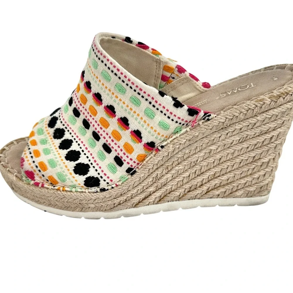TOMS Monica Mule Embroidered Wedge Espadrille Sandal Multicolor‎ 4